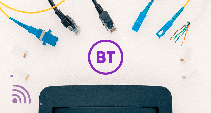 Ethernet and fibre cables surrounding a router