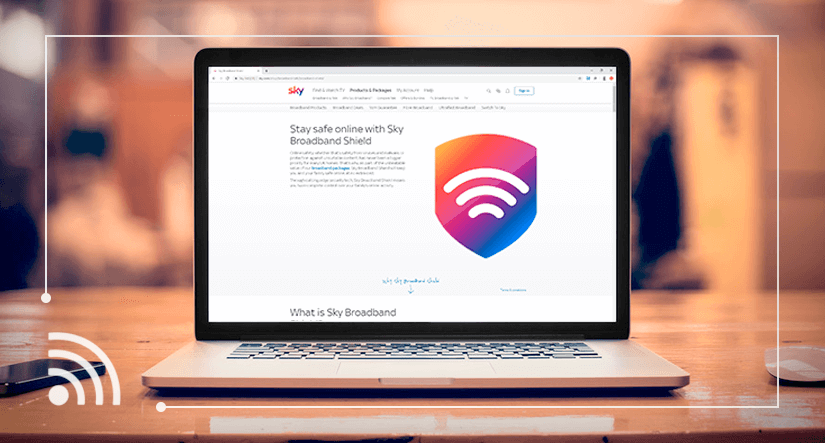 Laptop with Sky broadband shield webpage on its screen