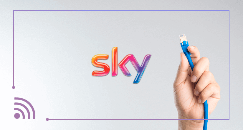 Sky logo next to hand holding ethernet cable